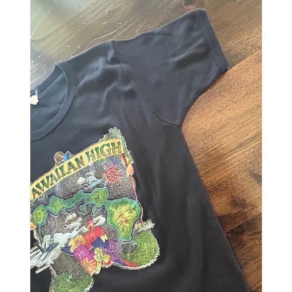 Vintage Hawaiian High Black Short Sleeve Cotton Shirt Top Women's Size Medium - Picture 4 of 6